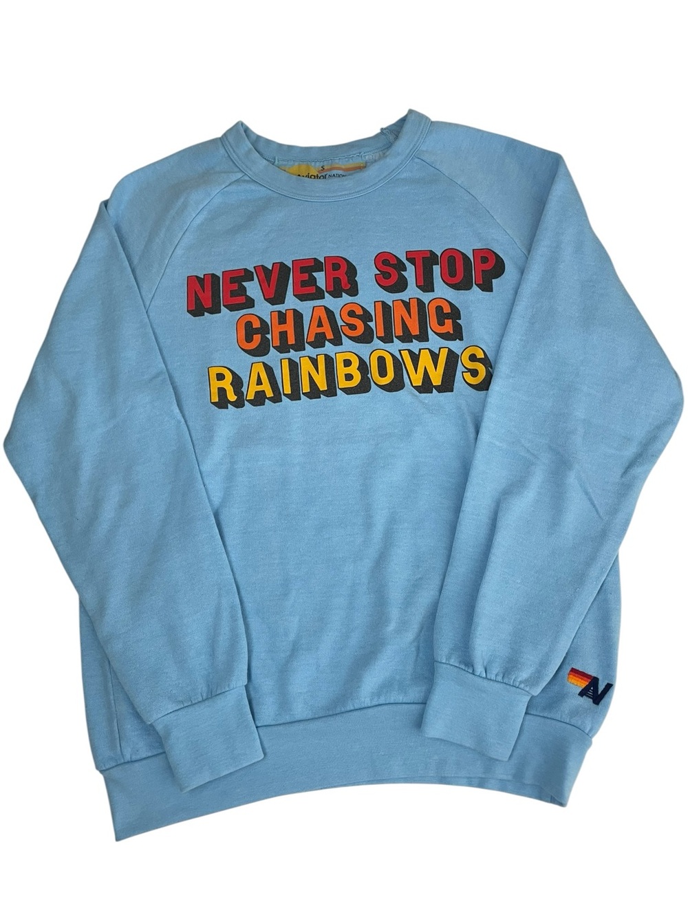 Aviator Nation NEVER STOP CHASING RAINBOWS Crew Sweatshirt Blue S - Picture 9 of 10